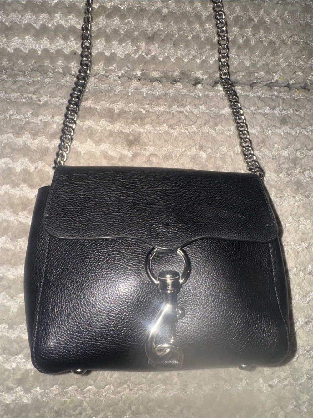 Rebecca Minkoff Black Leather Mini Crossbody with Silver Chain
